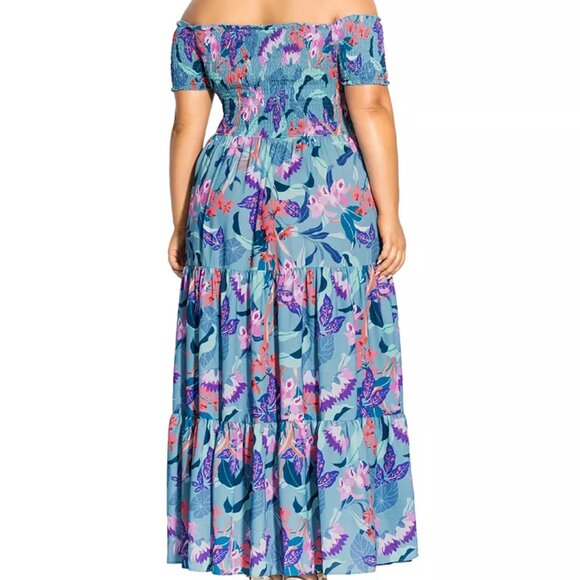 City Chic Aqua Blue Floral Maxi Dress with Smocked Bodice Plus Size 18 - Picture 15 of 15
